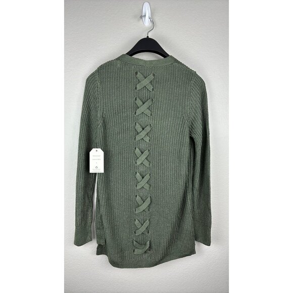 Pinque - Small - Olive Green Cardigan With Crisscross Lace-Up And Ribbed Cuffs - Picture 3 of 6